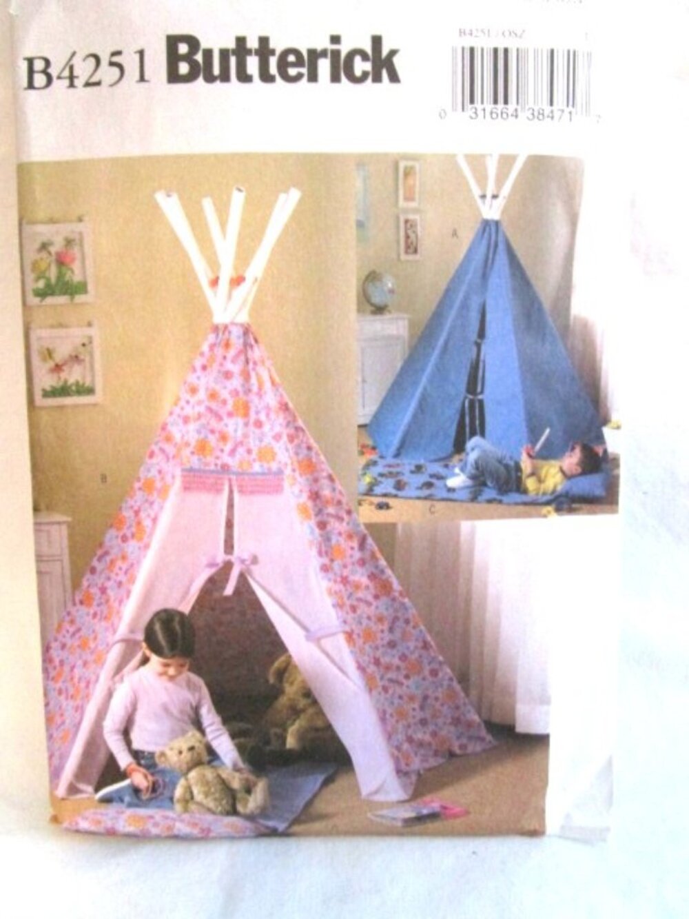 This Butterick 4251 Tepee (Tent) Mat Play Structure Sewing Pattern Uncut ©2004 i